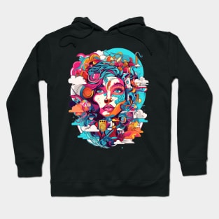 Retro Women's Shirt With Graphic Collage Hoodie